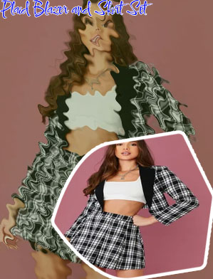 Plaid blazer and skirt set